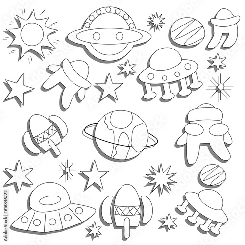 Set of space line icon, style design black icons.