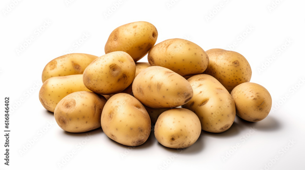 Potatoes on the white background. Created with Generative AI technology. Potatoes on the white background. Created with Generative AI technology.