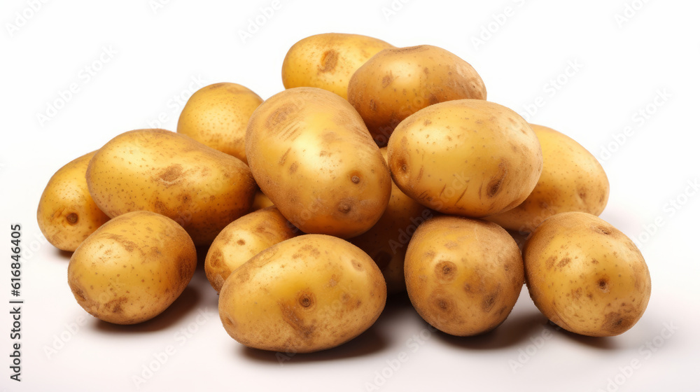 Potatoes on the white background. Created with Generative AI technology. Potatoes on the white background. Created with Generative AI technology.