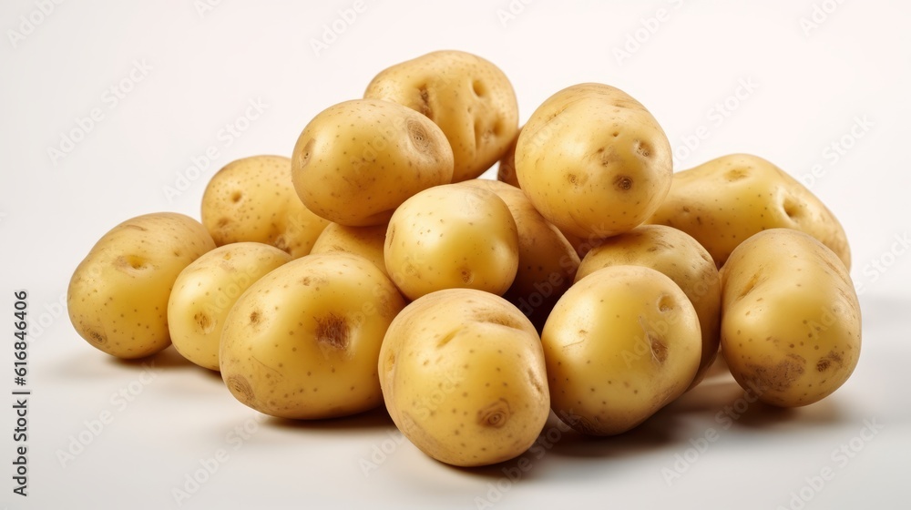 Potatoes on the white background. Created with Generative AI technology. Potatoes on the white background. Created with Generative AI technology.