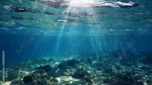 The vibrant colors and life of a coral reef illuminated by the sun's rays © cac_tus