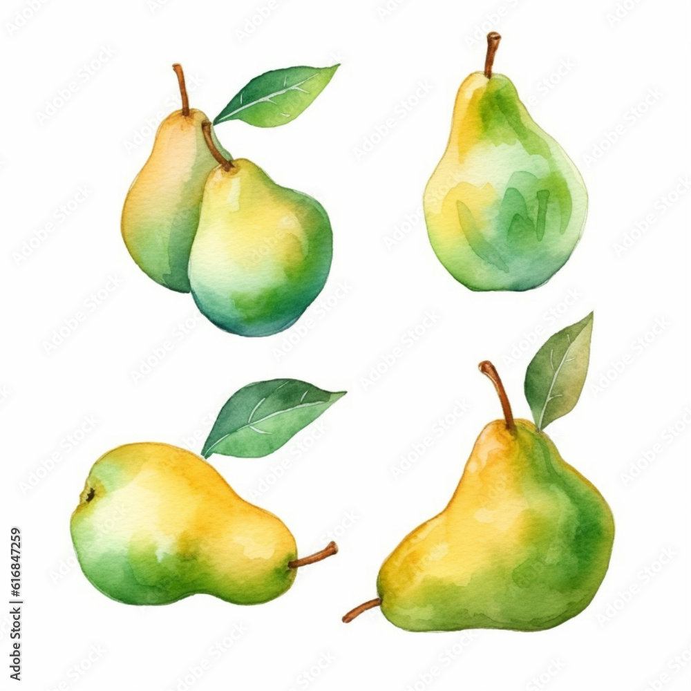 Watercolor illustration highlighting the unique shape of a pear. Watercolor illustration highlighting the unique shape of a pear.