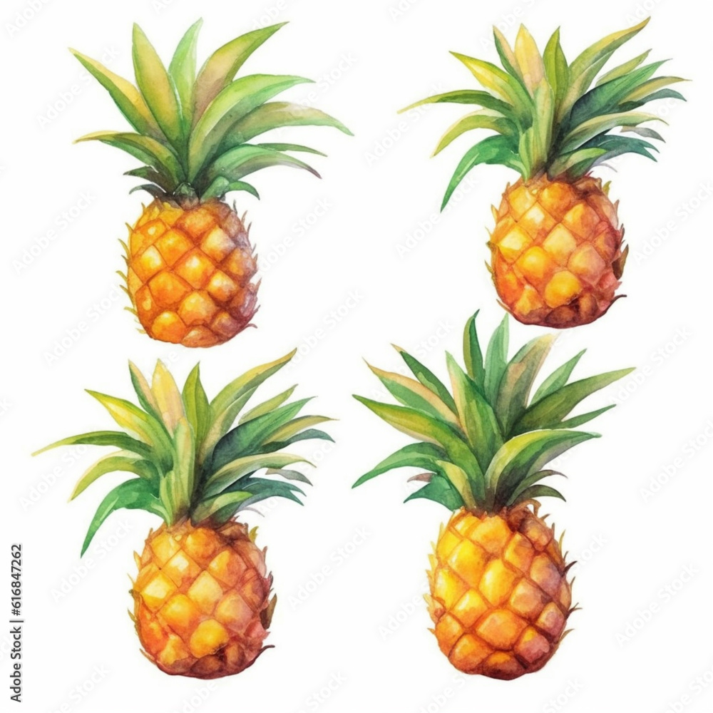 Watercolor illustration showcasing the intricate details of a pineapple. Watercolor illustration showcasing the intricate details of a pineapple.