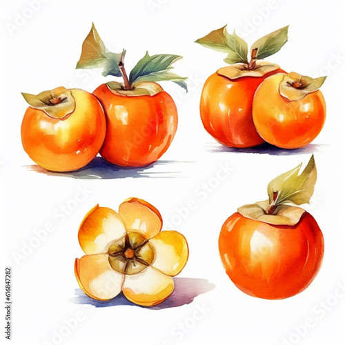 Persimmon in watercolor artwork.