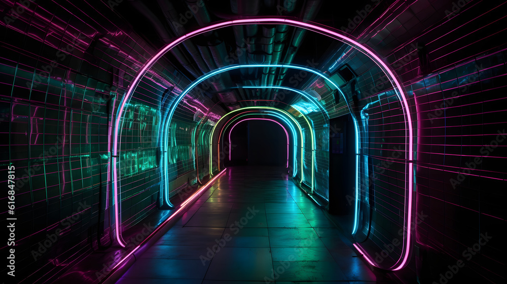 ネオン・ドリームズ：未来的なSFトンネルを旅する No.038 | Neon Dreams: A Journey Through a Futuristic Sci-Fi Tunnel Generative AI