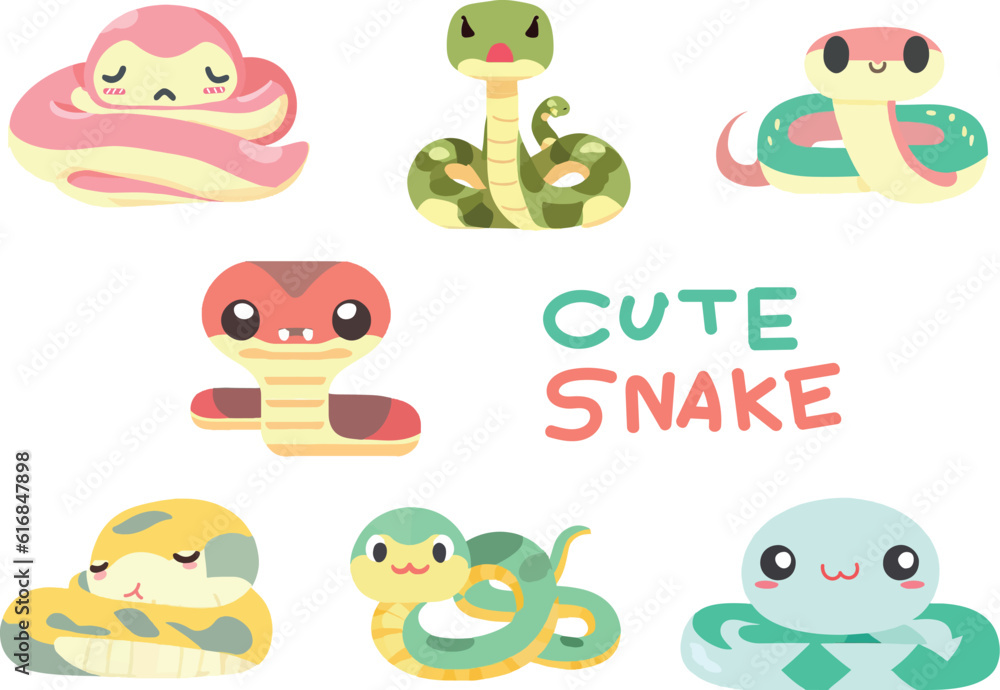 Naklejka premium set of cute kawaii snake