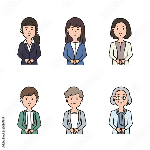 ビジネス　女性の表情アイコン　正面