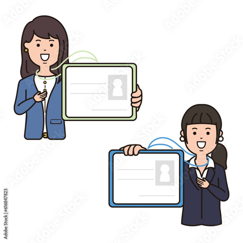 ビジネス　名刺を使って挨拶する女性