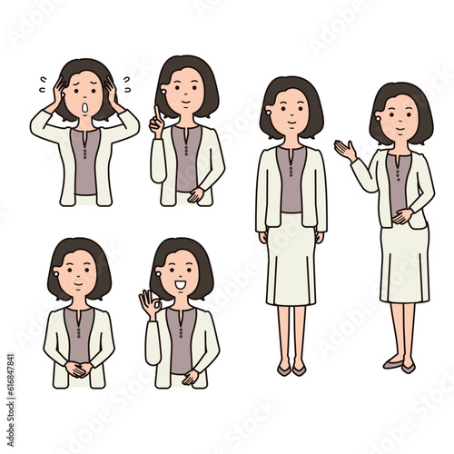 ビジネス　女性の表情セット　全身あり