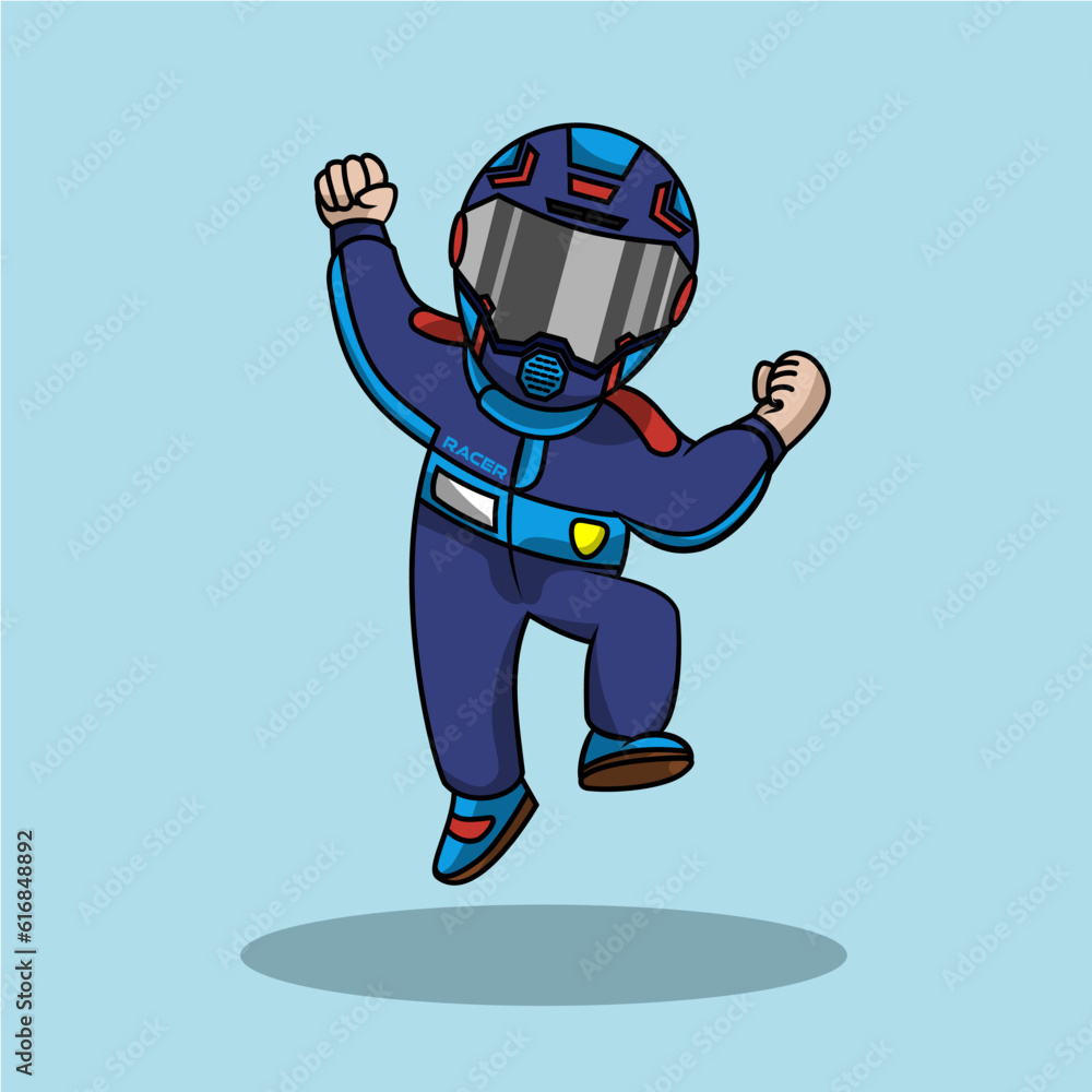 Cute racer wearing helmet and suit vector illustration 