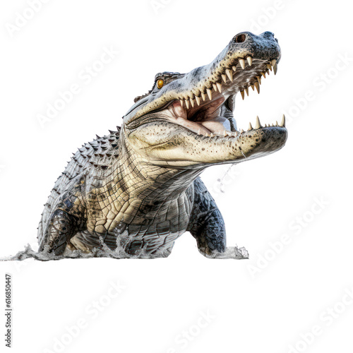 Fotografiet Saltwater crocodile , Estuarine crocodile isolated on white png.
