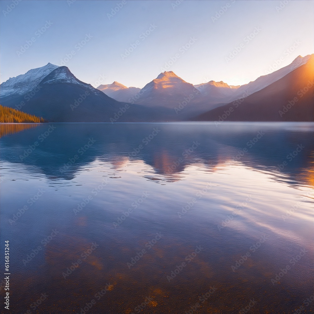 Early morning sunrise illuminating serene waters of La;Generated to AI Early morning sunrise illuminating serene waters of La;Generated to AI