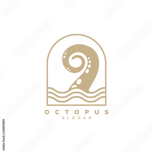 Golden octopus tentacle ocean wave logo design badge
