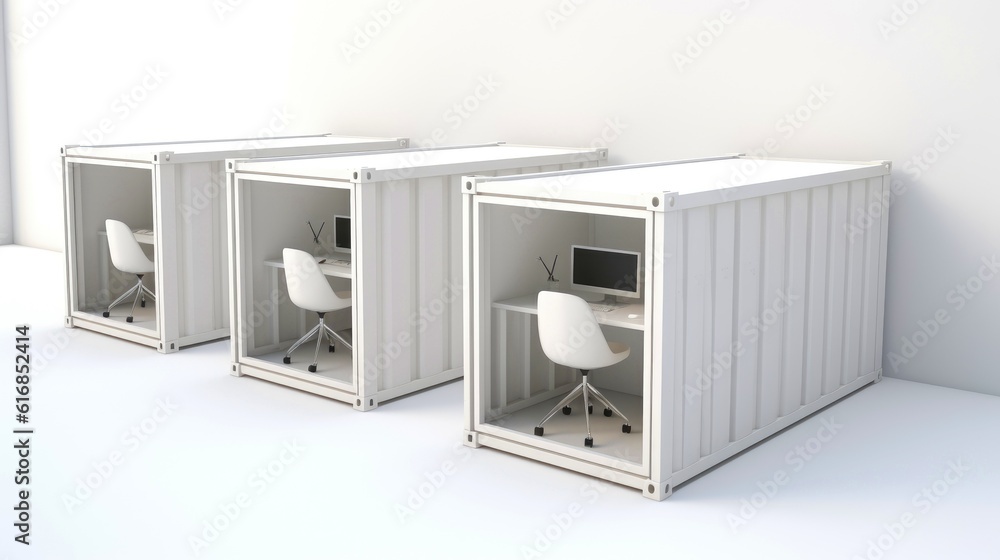 Interior of mobile container site office for construction site. Shipping container. Portable house and office cabins,Generative AI illustration Interior of mobile container site office for construction site. Shipping container. Portable house and office cabins,Generative AI illustration