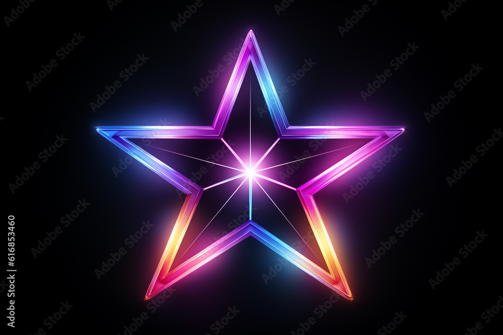 Stern in Neon Farben mit Lichteffekten auf dunklem Hintergrund. Generative Ai. Stern in Neon Farben mit Lichteffekten auf dunklem Hintergrund. Generative Ai.