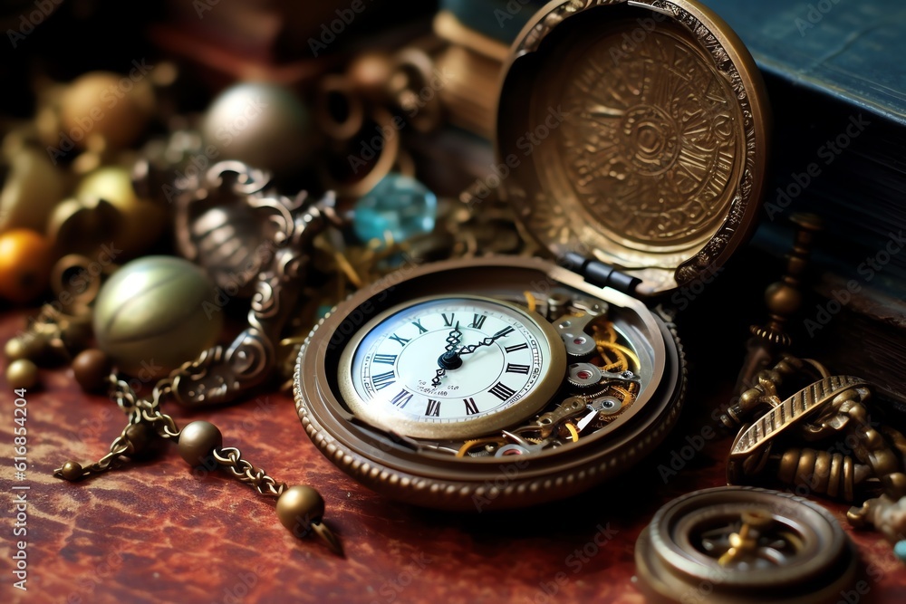 Antique pocket watch inside mahogany drawer