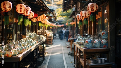 Dusk Market - Japanese Street Market at Dusk. Generative AI