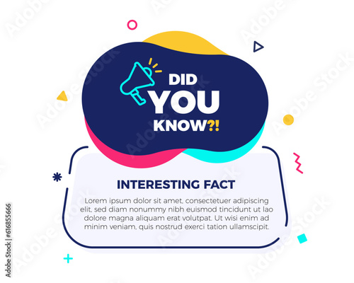 Did you know text on a fluid trendy shape with geometric elements and a megaphone. Vector design banner isolated for curiosity, knowledge, quiz games, trivia and other concepts