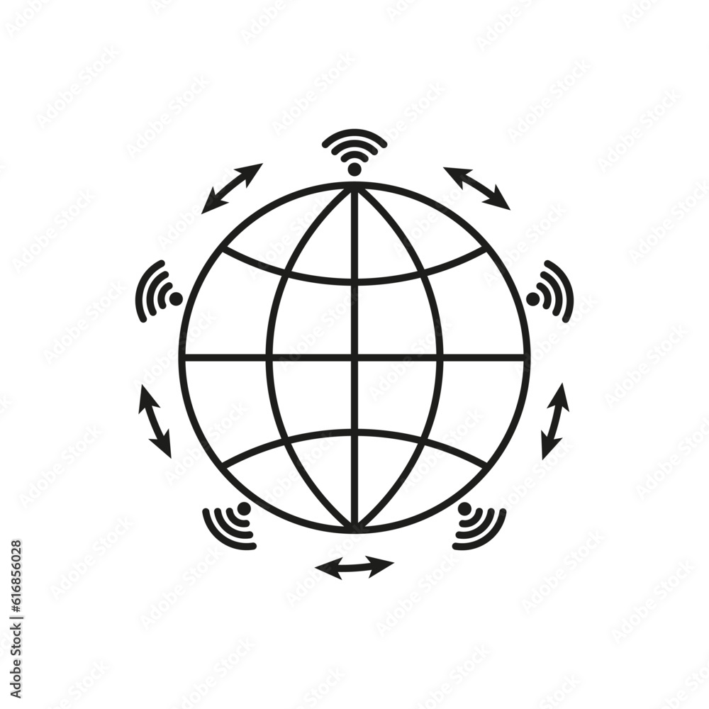 Globe icon. Wifi icons around the globe. Vector illustration. stock image. Globe icon. Wifi icons around the globe. Vector illustration. stock image.