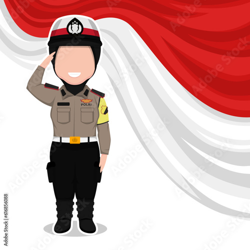 cute hijab police character cartoon photo