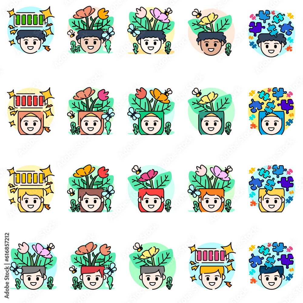 Fototapeta premium Happy face Emotion Doodle Icon Colorful Button Set Design