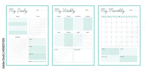 (Earth) 3 set of Monthly, daily, weekly planner. Vector illustration. 