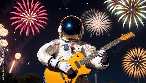 A Scene Of A Brilliantly Hued Astronaut Playing A Guitar AI Generative