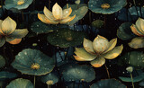 Seamless lotus leaf pattern, textured background. vector illustration