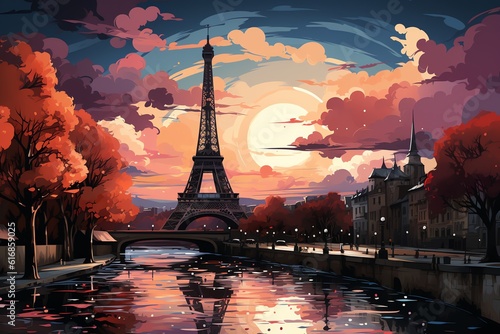 Paris in spring pop art with the Eiffel Tower