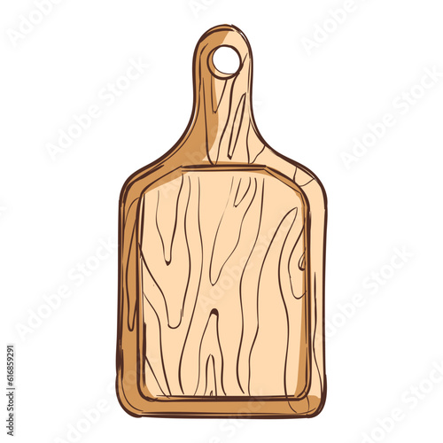 Wooden cutting board isolated on white background. Vector illustration in cartoon style.