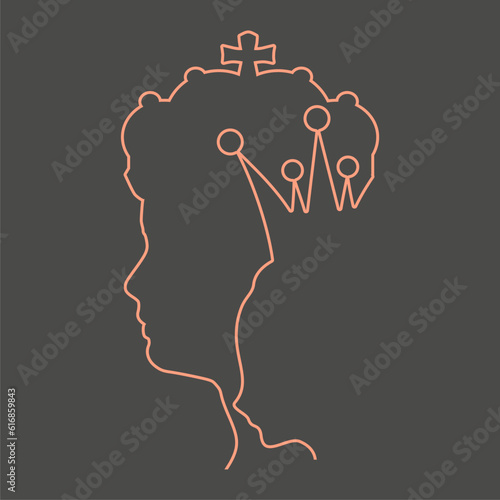 Woman and man head outline silhouettes. King and princess. Young couple