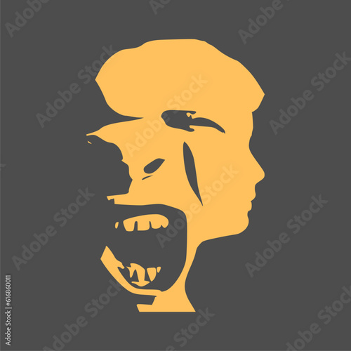 Human face side view silhouette. Schizophrenia and split personality disorder and mental health psychiatric disease concept. Mental health