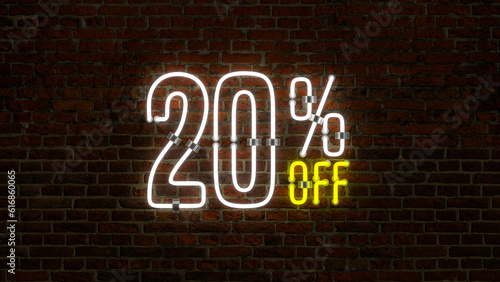 3D Discount Sign Over a Brick Wall Background