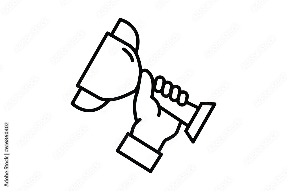 Hand icon holds champions cup. icon related to Champion, winner, success. Line icon style design. Simple vector design editable