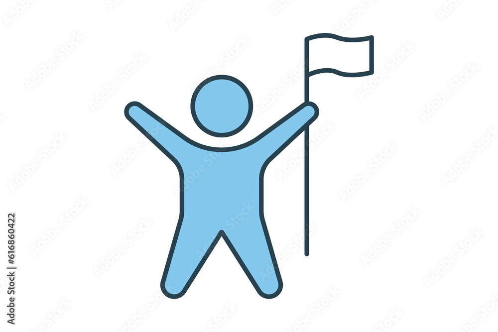 Success Icon. People holding flag. icon related to Champion, winner, victory. Flat line icon style design. Simple vector design editable Success Icon. People holding flag. icon related to Champion, winner, victory. Flat line icon style design. Simple vector design editable
