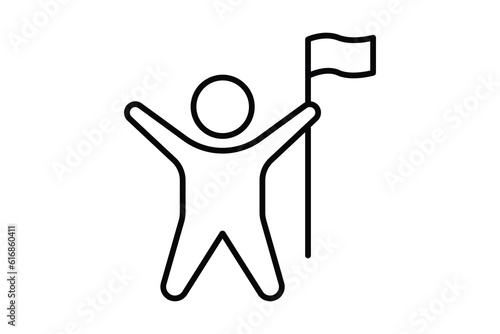 Success Icon. People holding flag. icon related to Champion, winner, victory. Line icon style design. Simple vector design editable