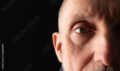 look, the eye of an adult elderly man, close-up