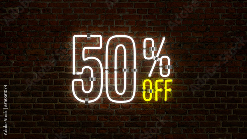 3D Discount Sign Over a Brick Wall Background