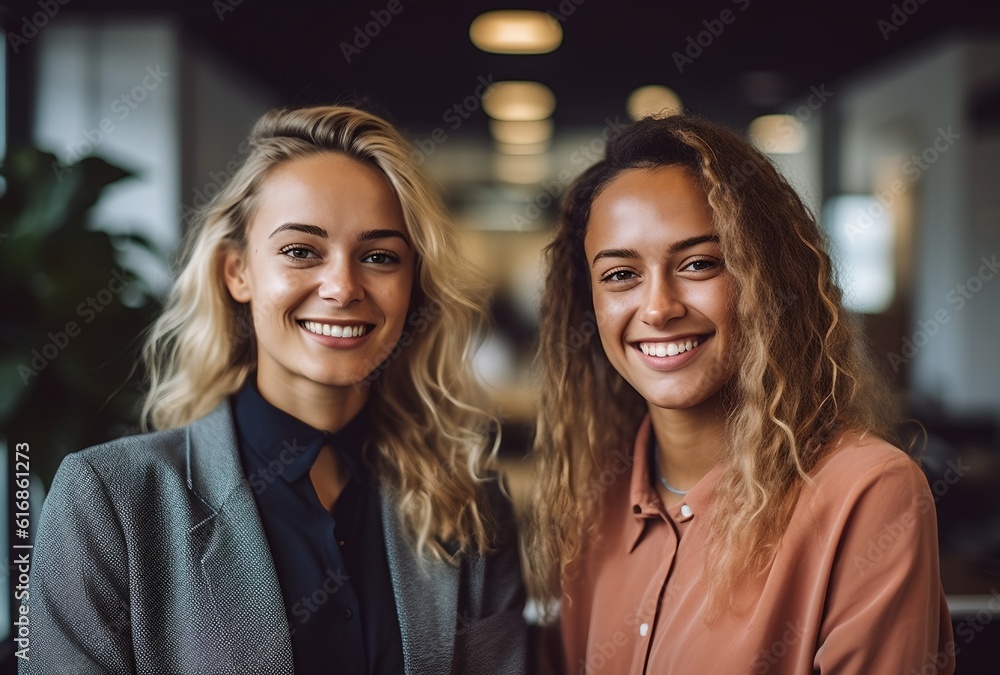 Smiling women in the office, generative AI Smiling women in the office, generative AI