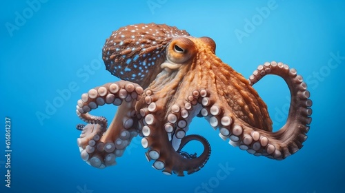 Selective capture of common octopus against blue background