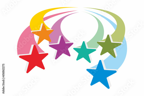 Colorful rising star with tail effect. Fireworks illustration. 