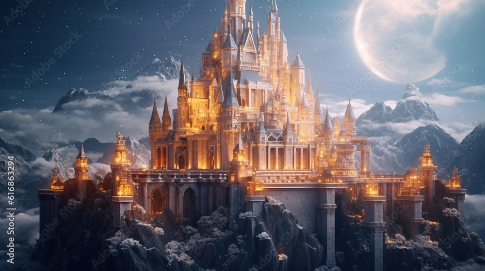 fantasy castle, digital art illustration