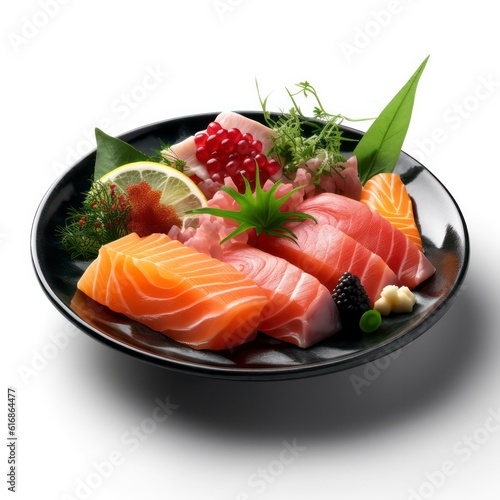 a plate of sashimi on white background for food photography generative ai