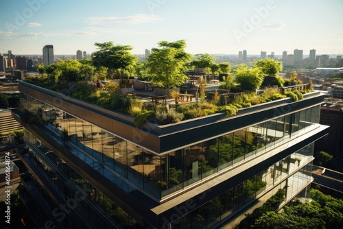 Green Roof in Urban Setting Symbolizing Sustainability. Generative AI