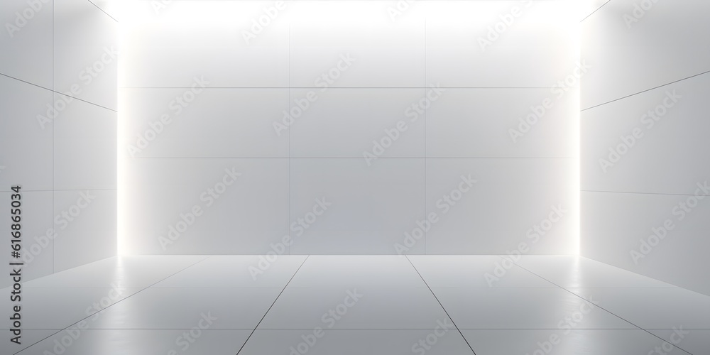 Empty light and dark interior background. White geometrically textured 3D empty wall and smooth light floor with beautiful lighting Empty light and dark interior background. White geometrically textured 3D empty wall and smooth light floor with beautiful lighting
