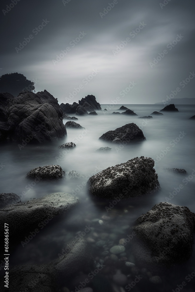 Long exposure moody seascape generative AI