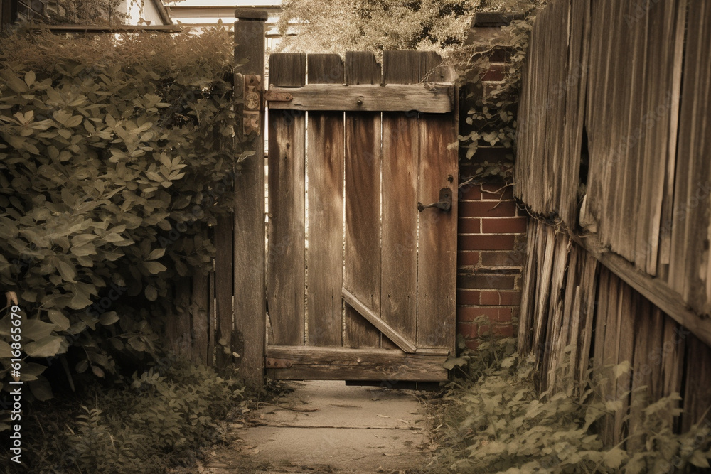 Wooden door and fence generative AI Wooden door and fence generative AI