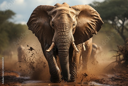 Wildlife Sanctuary - Majestic Elephant in its Natural Habitat. Generative AI