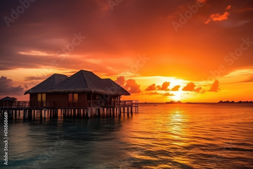 Picturesque summer sunset in Maldives