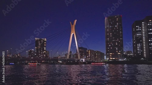 Wallpaper Mural Night light Tokyo, Tsukuda, Toyosu skyscrapers and bridge the Sumida River Yakatabune, pleasure boat Torontodigital.ca